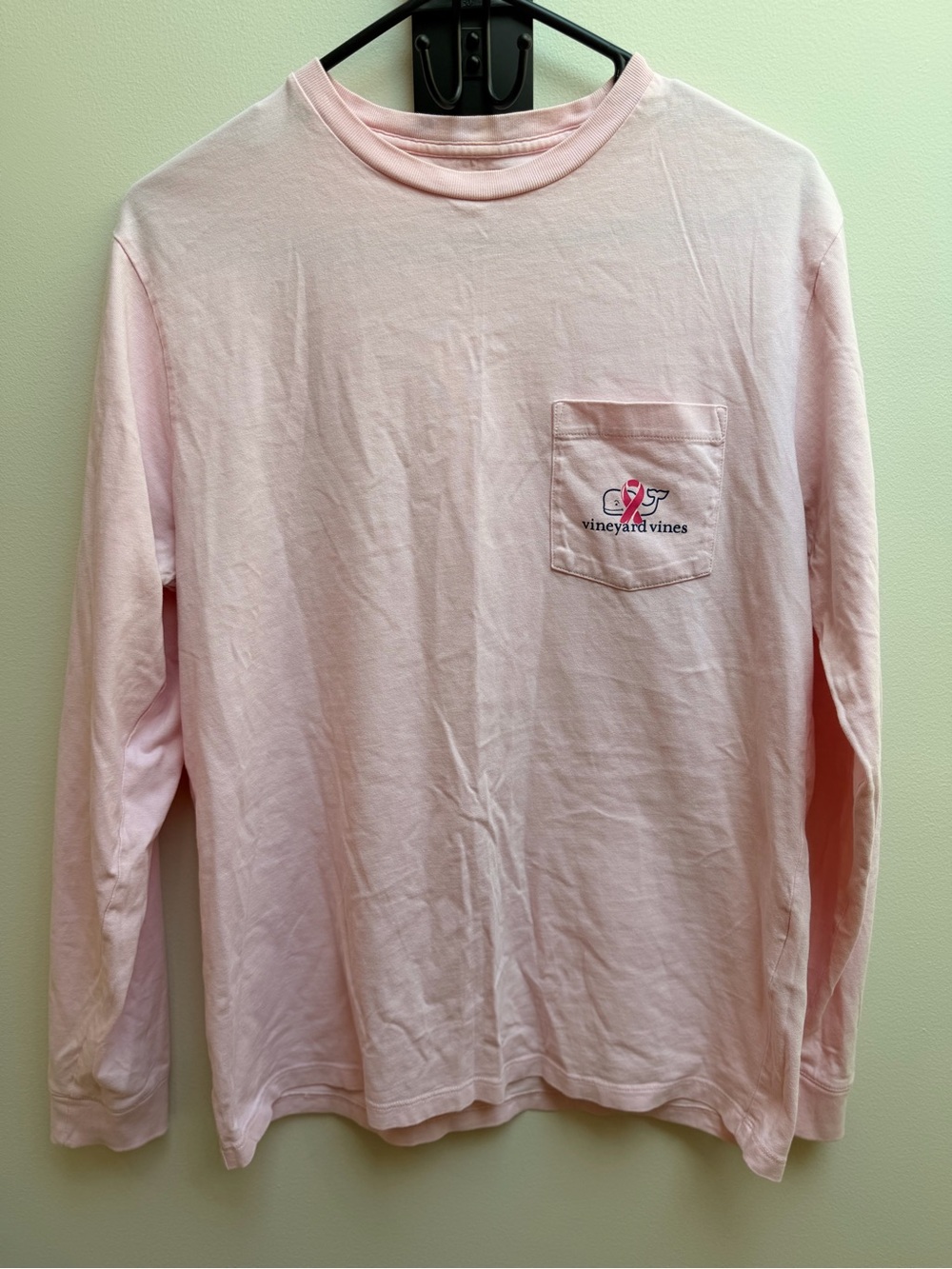Vineyard Vines Pink Long Sleeve Breast Cancer Pocket Tee